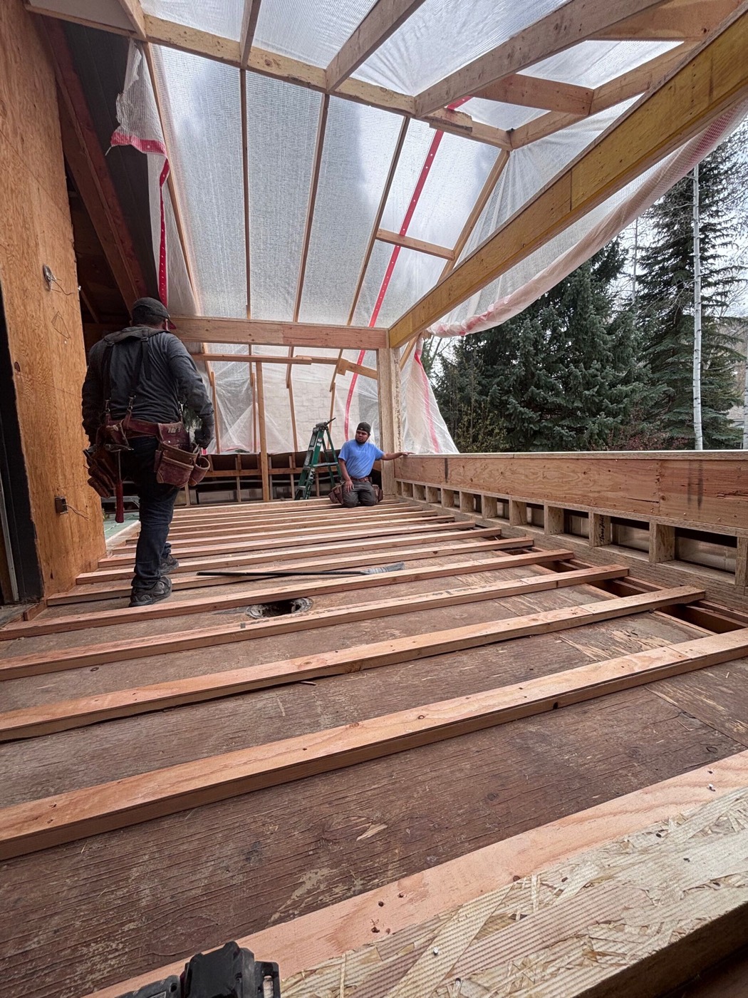 Floor framing with sleepers going in